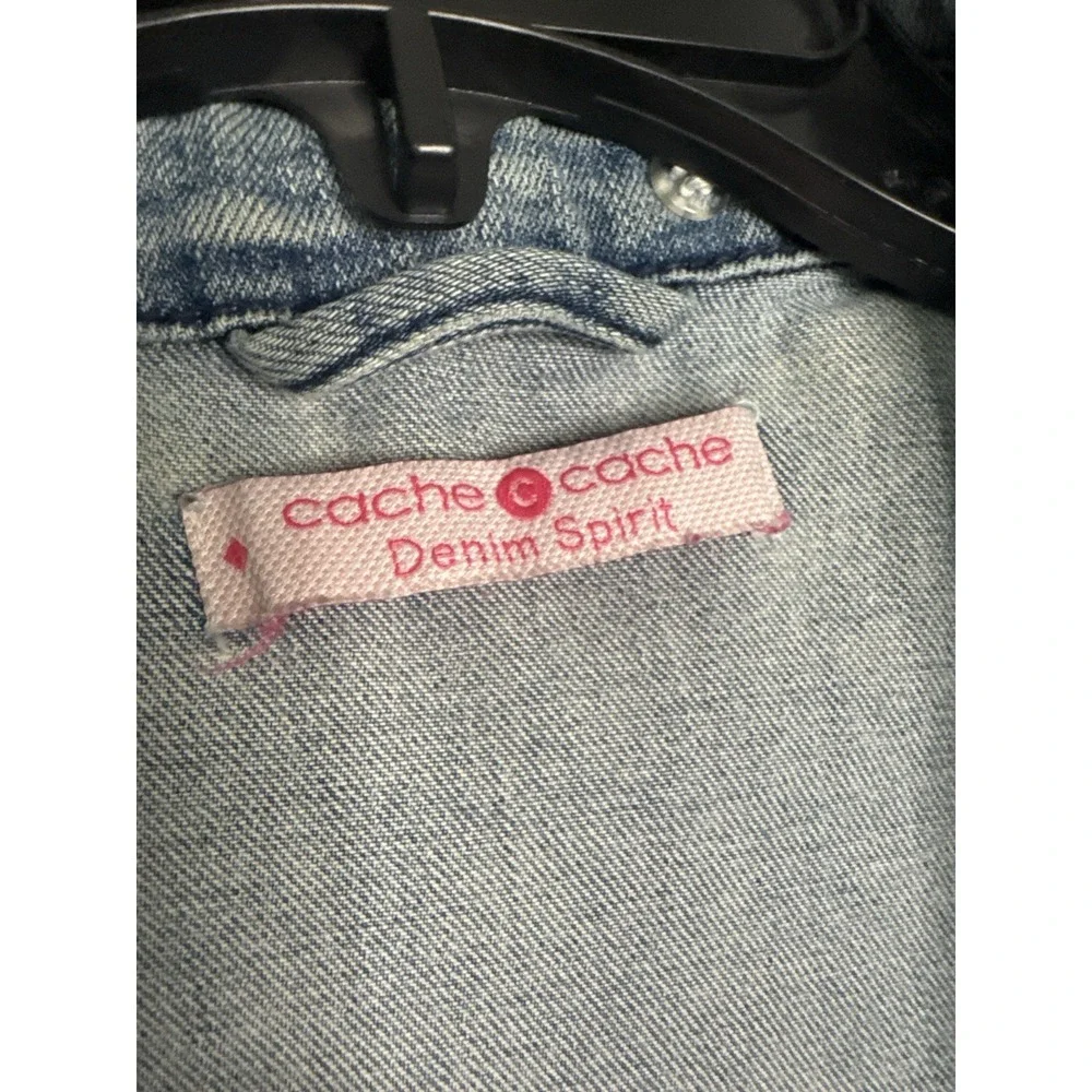 Cache Cache Denim Spirit Girls‎ Denim Jacket Size 3 Knit Sleeve Jean Jacket